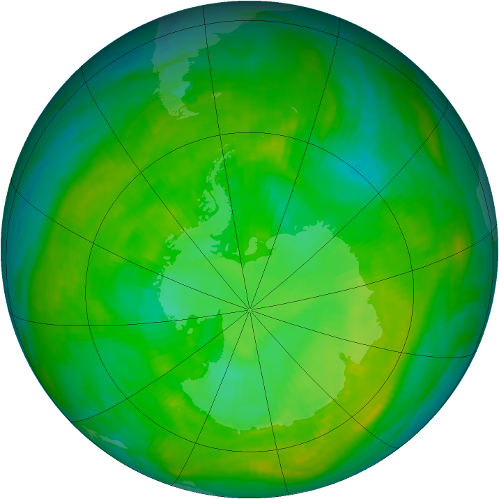 Antarctic ozone map for 21 December 1988